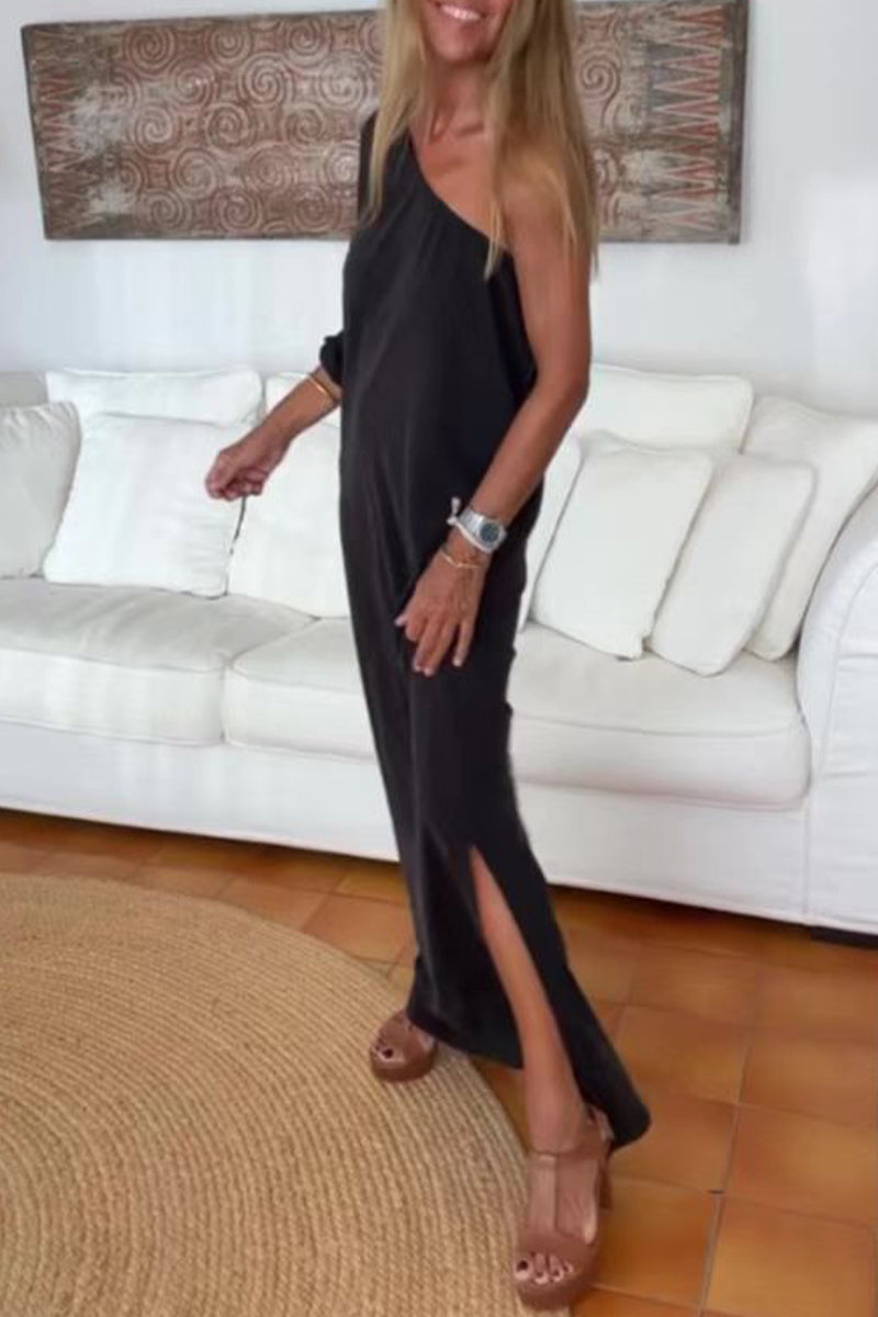 Casual solid angled collar mid-thigh dresses (3 colours)