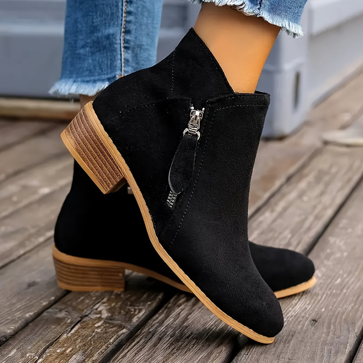 Lucille Side-Zipper Suede Boots