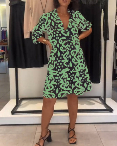 Solène | Elegant V-Neck Printed Dress