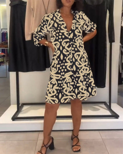 Solène | Elegant V-Neck Printed Dress