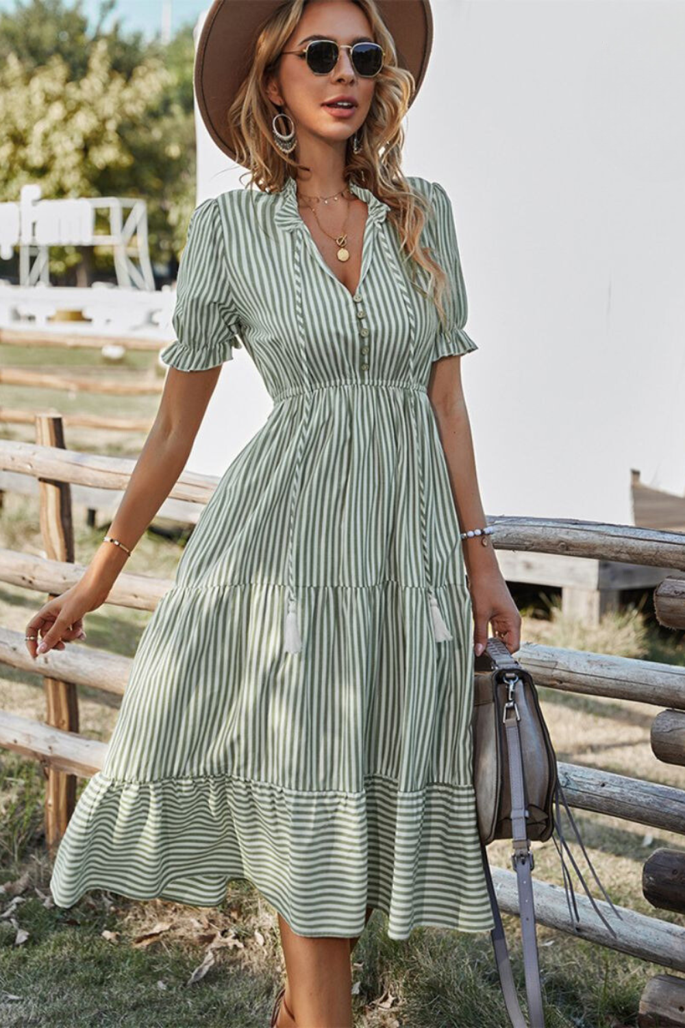 Lucia | Sparkling Style with Striped Midi Dress and Fringes