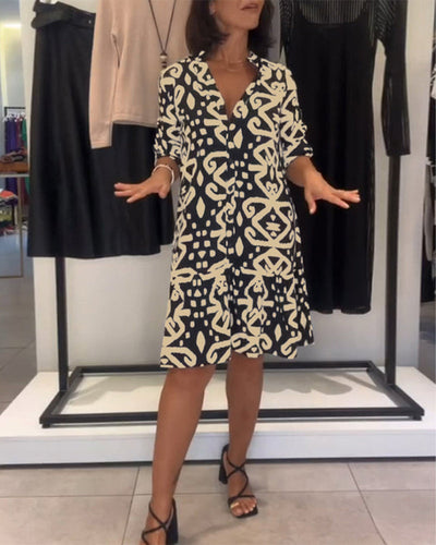 Solène | Elegant V-Neck Printed Dress