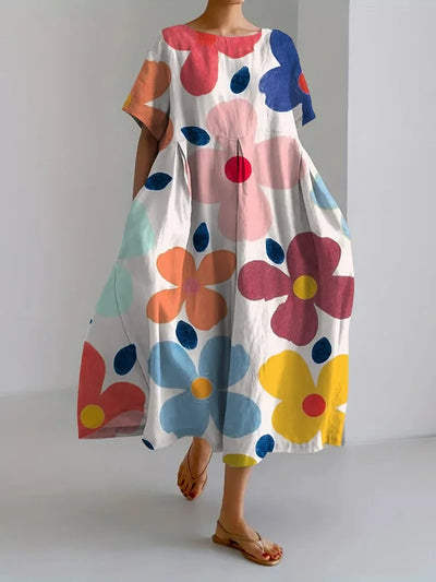 ELIANA | Midi Floral Dress with Carefree Style and Summer Comfort for Colourful Days