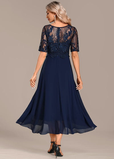 Hazel Navy Lace Short Sleeve Round Neck Dress