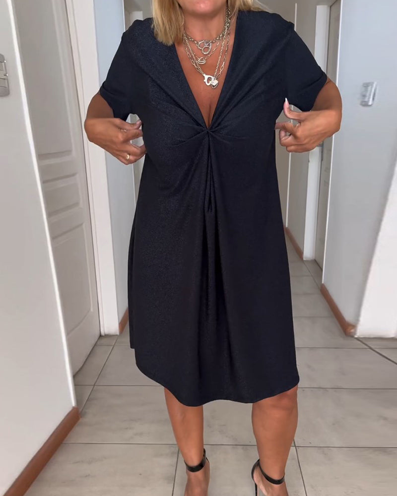Jeanne | Twisted Dress with Short Sleeves and V-Neck