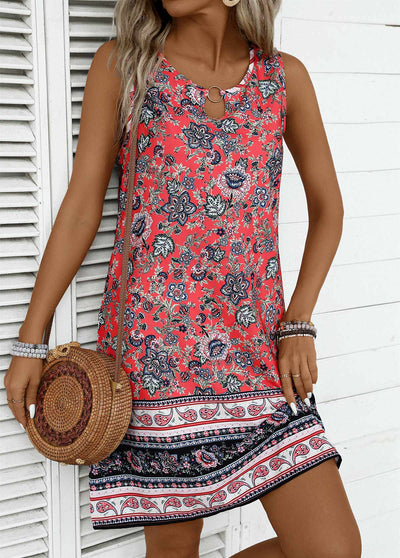 Laiso Coral Circular Ring Tribal Print Sleeveless Round Neck Dress