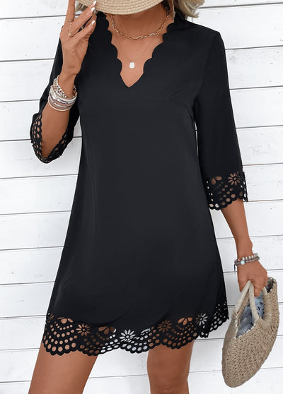 Ayesha Black A Line 3/4 Sleeve V Neck Dress