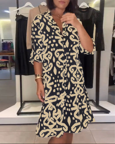 Solène | Elegant V-Neck Printed Dress