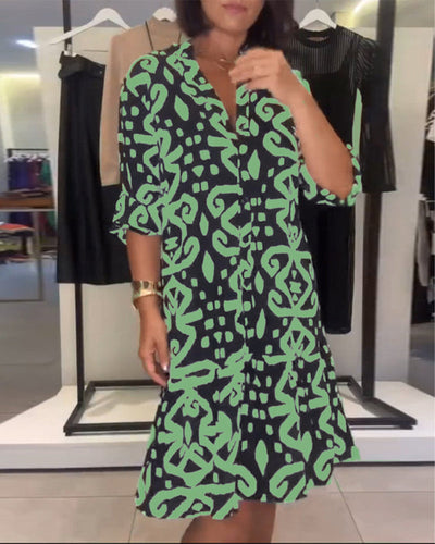 Solène | Elegant V-Neck Printed Dress