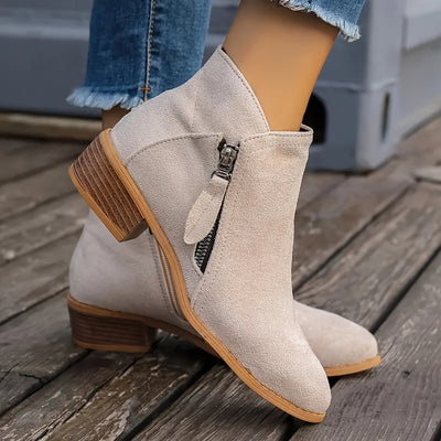 Lucille Side-Zipper Suede Boots