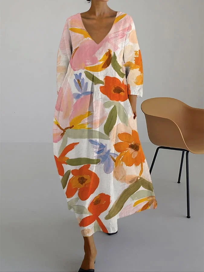 ISLA – FLORAL PRINT V-NECK DRESS