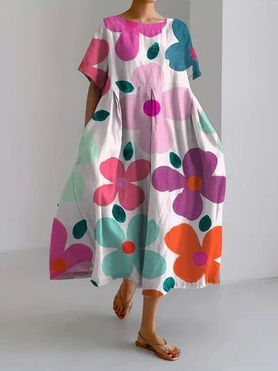 ELIANA | Midi Floral Dress with Carefree Style and Summer Comfort for Colourful Days