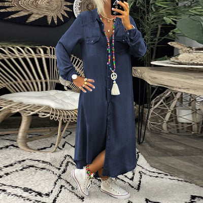 Leviana™ | Long Sleeve Denim Maxi Dress