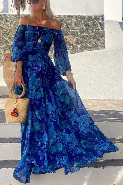 Francesca - Long Floral Dress with Bare Shoulders