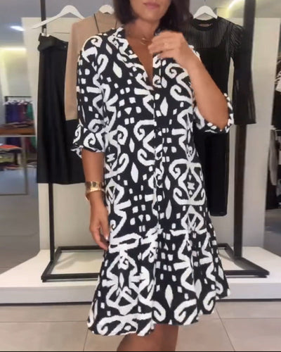 Solène | Elegant V-Neck Printed Dress