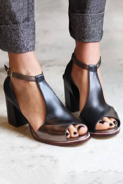 Anyao™ Elegant High Heels with Open Toe in Black Patchwork – Perfect for Any Occasion