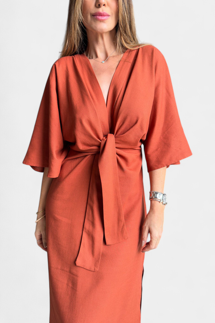 Daphné | Casual Dress with V-Neck and Front Knot