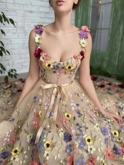 Kaia Summer Maxi Dress with Flowers Abstract Print