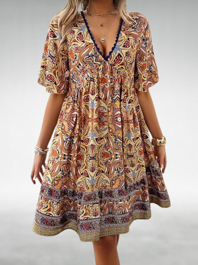 Saylor - Bohemian Paisley Print V Neck Summer Dress