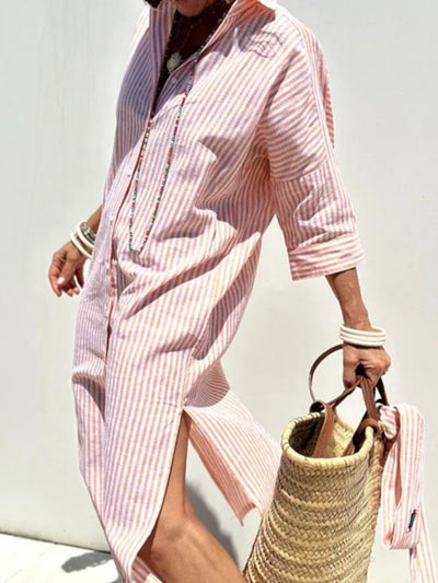 Hazel - Sophisticated Striped Comfort Midi Dress