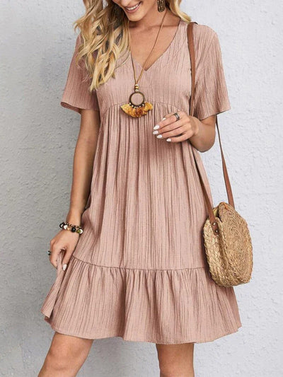 Audrey - Trendy Boho Ruffle Hem Mini Dress