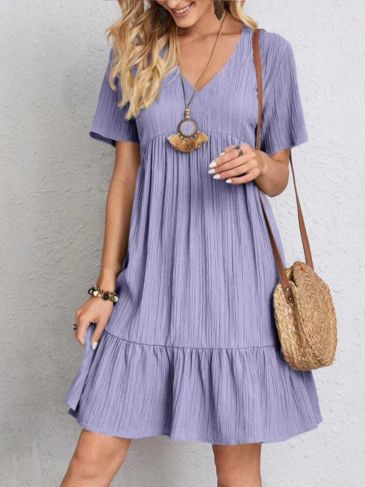 Audrey - Trendy Boho Ruffle Hem Mini Dress