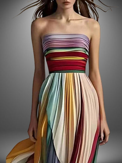 Chloe - Colorful Stripes Tube Top Maxi Dress