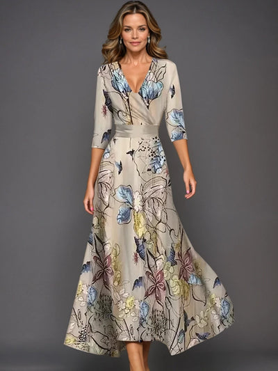 Zoe - Classic Floral V-Neck Maxi Dress