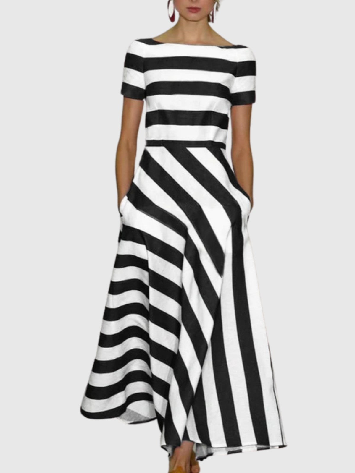 Madeline - Vonda Striped Off-Shoulder Maxi Dress