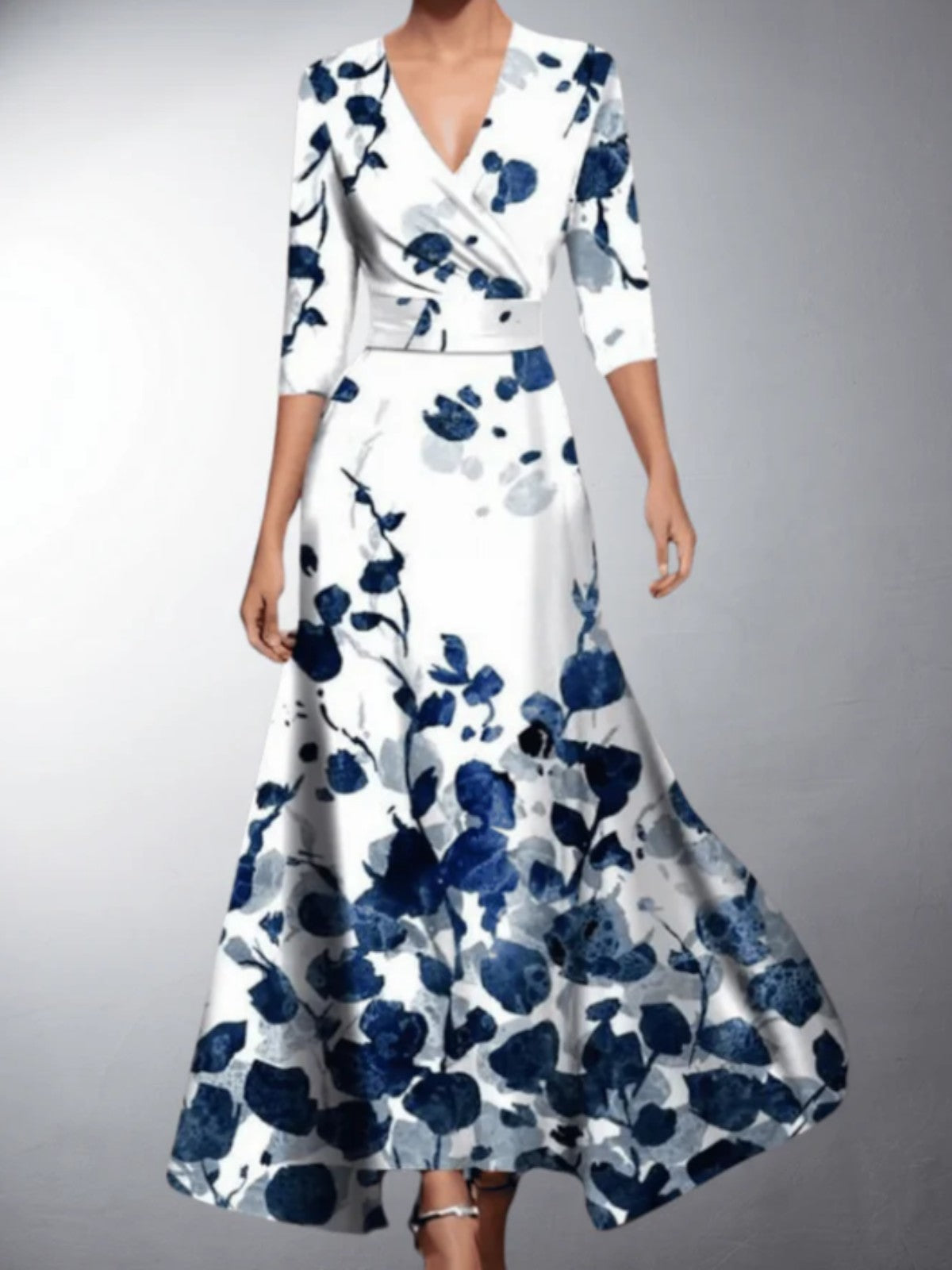 Zoe Classic Floral V-Neck Maxi Dress