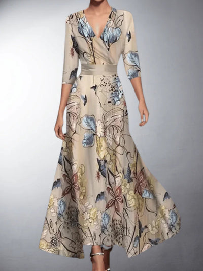 Zoe - Classic Floral V-Neck Maxi Dress