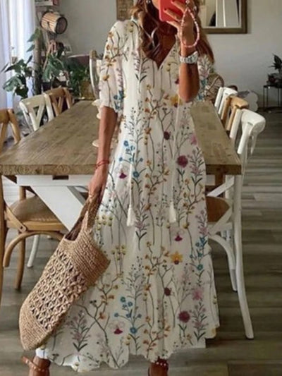 Sophia - Boho Vintage V-Neck Summer Dress