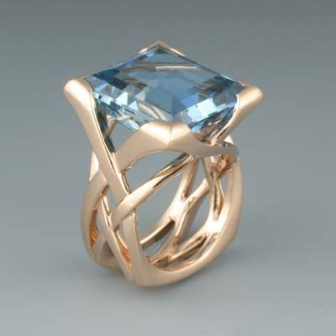 Rose Gold Ring with Vintage Blue Zirconium