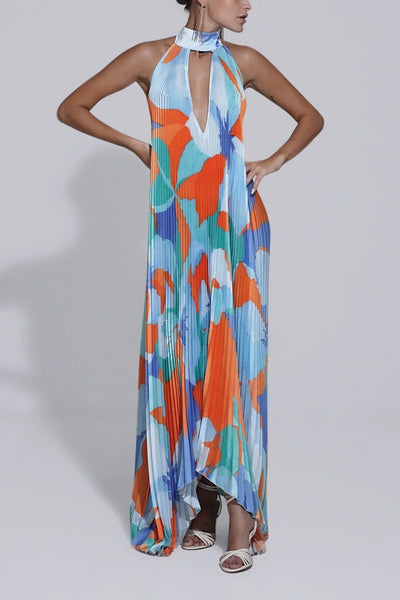 Isla – Elegant Halter Pleated Maxi Dress