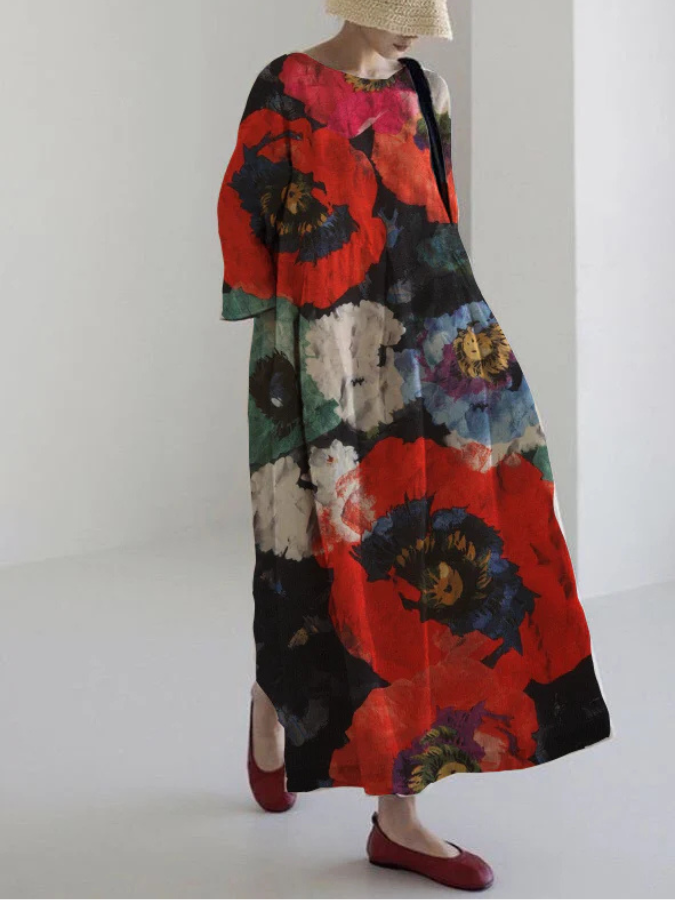 ROSALIA | Artistic Midi Dress with Maximum Comfort and Intense Floral Print for a Striking Look