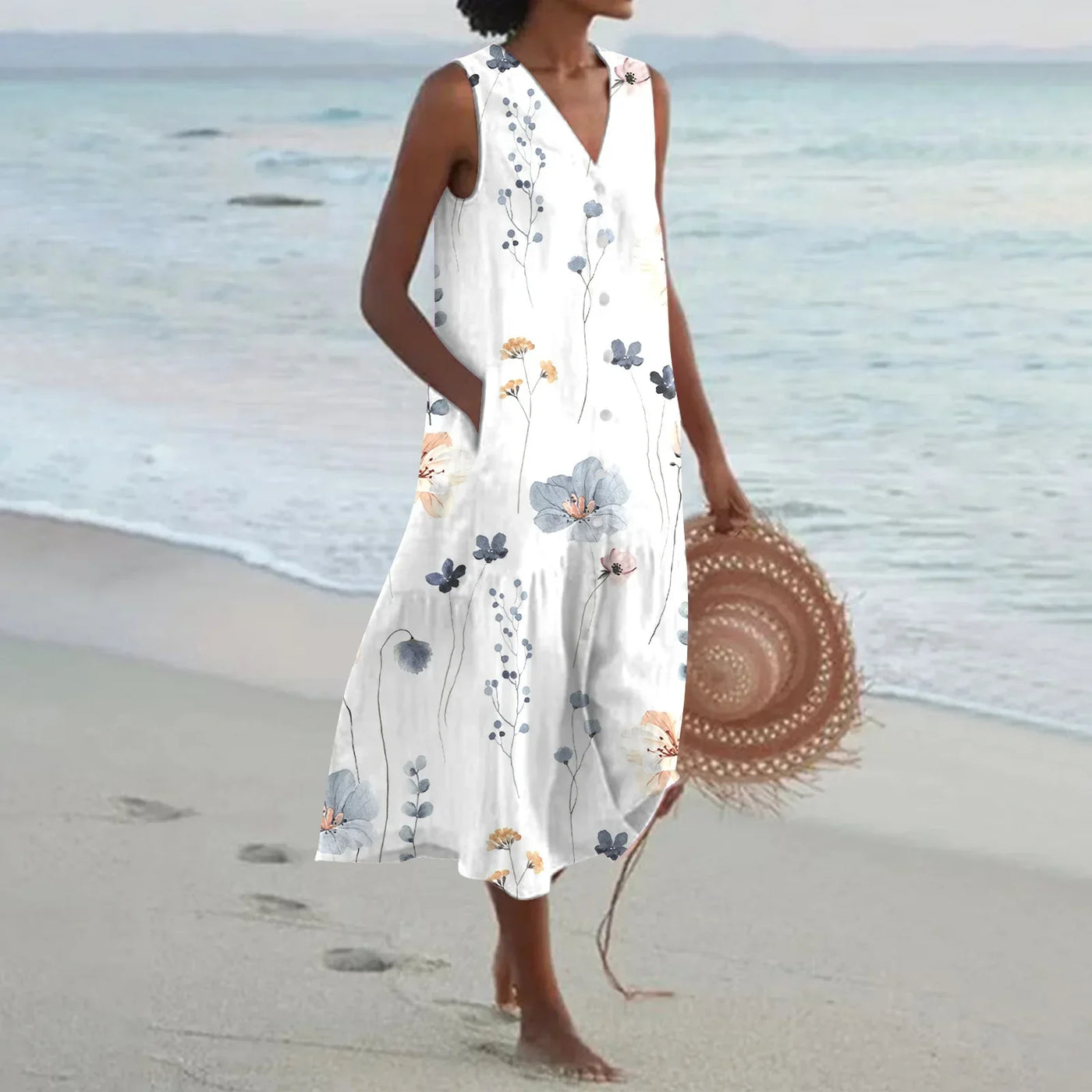 Giulia | Long Summer Dress with Floral Print and Flared Cut