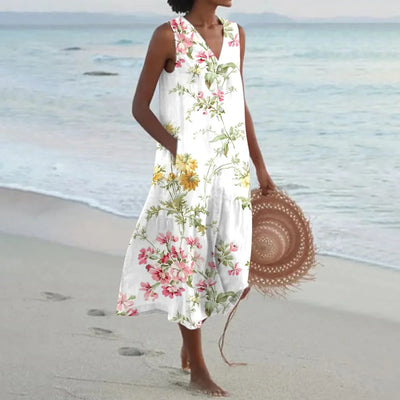 Giulia | Long Summer Dress with Floral Print and Flared Cut