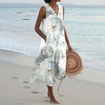 Giulia | Long Summer Dress with Floral Print and Flared Cut