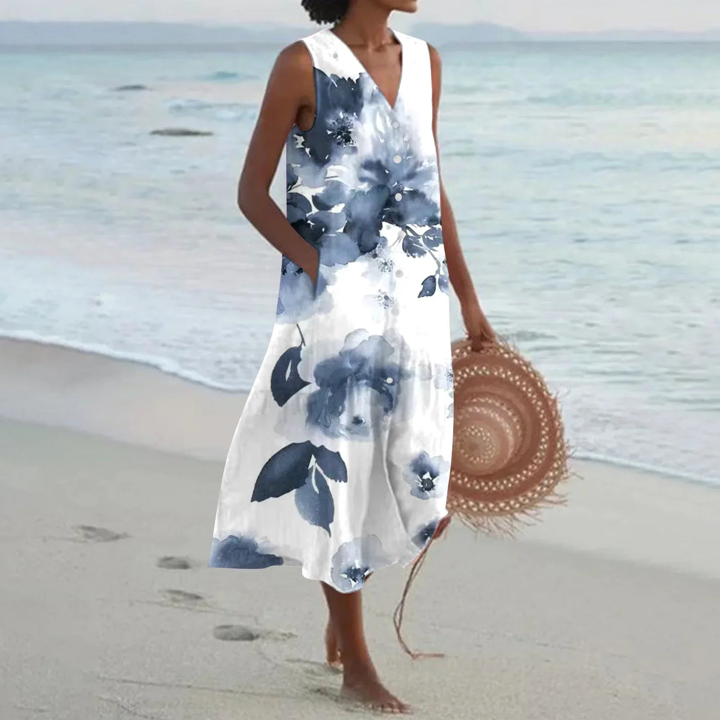 Giulia | Long Summer Dress with Floral Print and Flared Cut