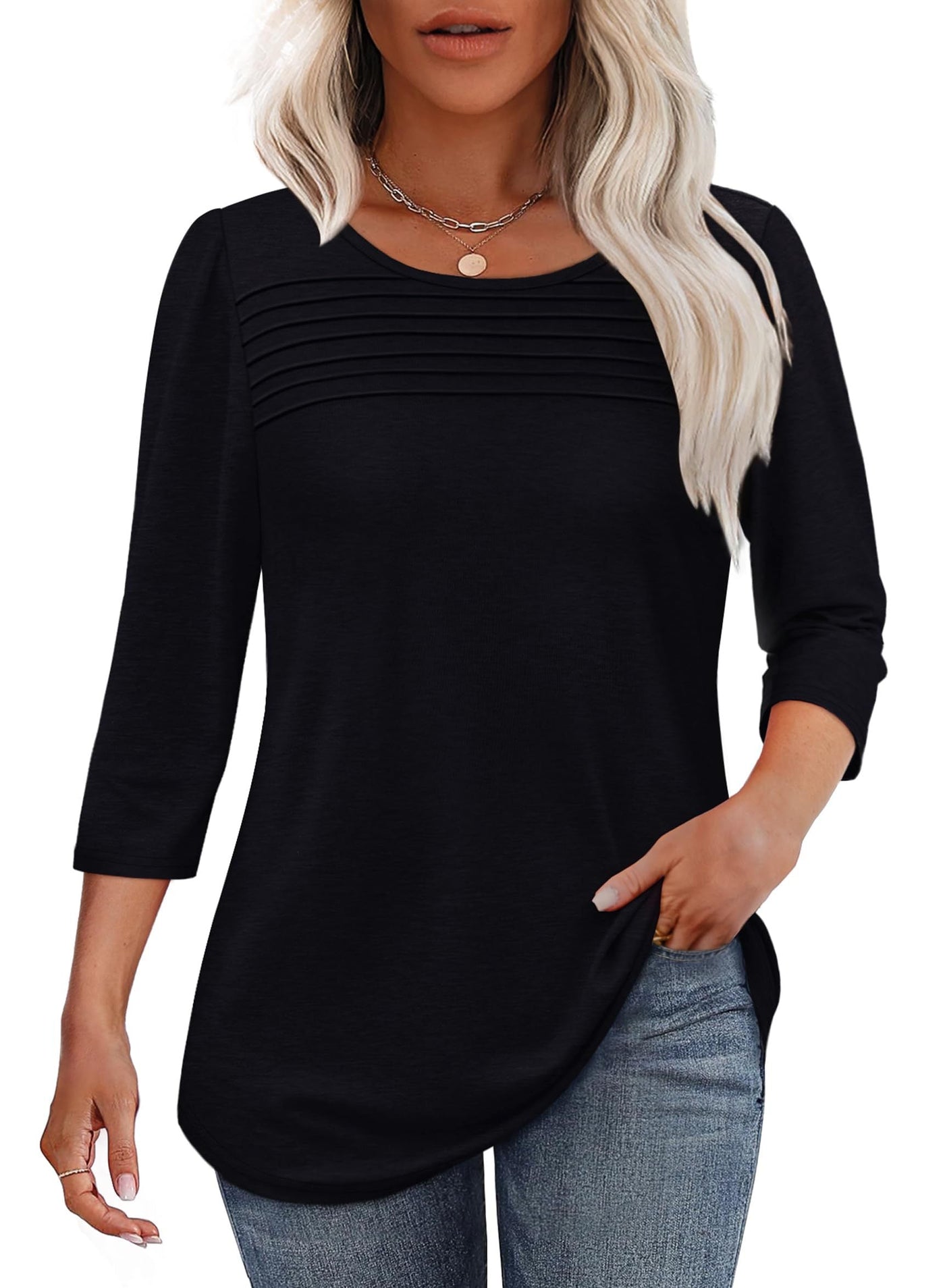 Mona Pleated 3/4 Sleeve Top