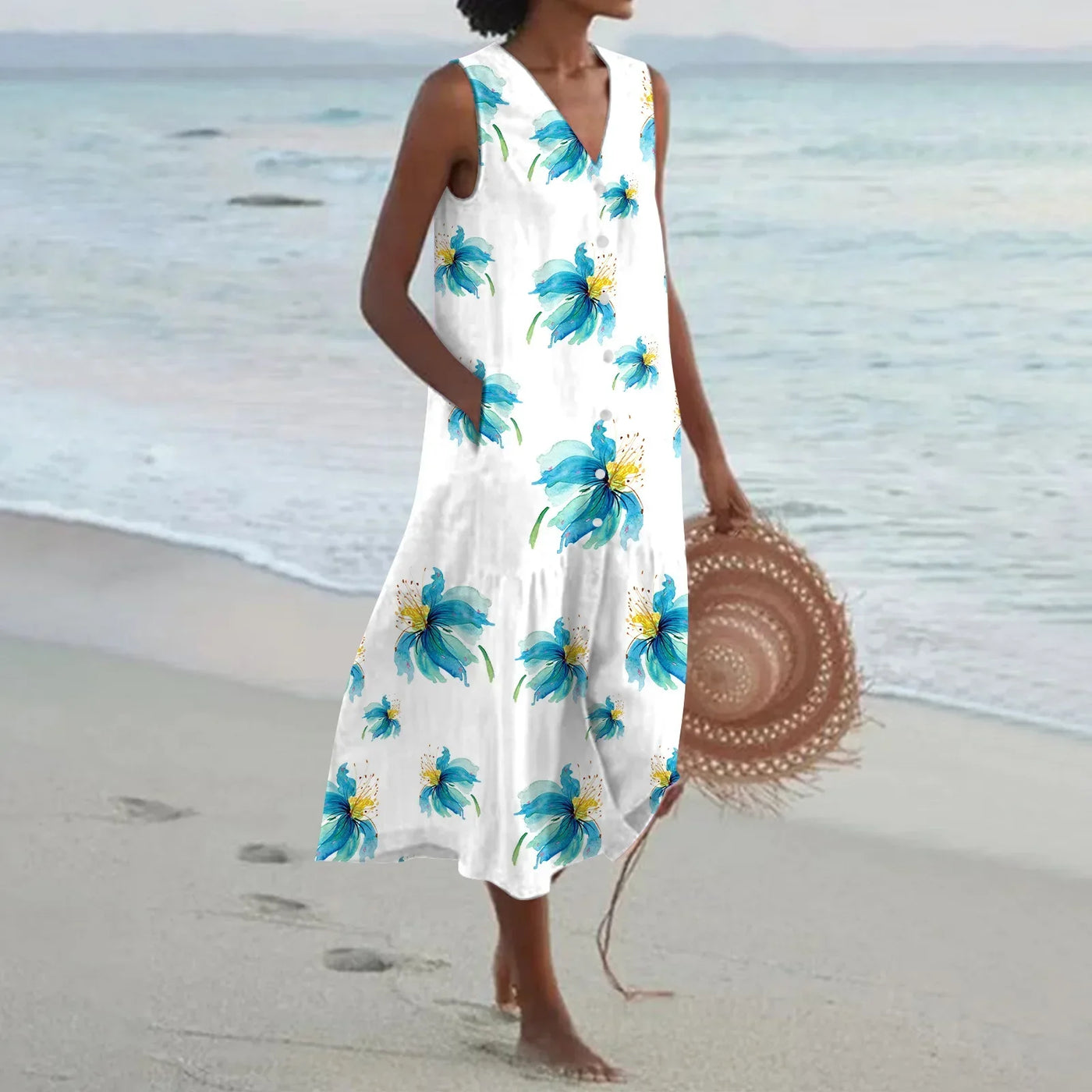 Giulia | Long Summer Dress with Floral Print and Flared Cut
