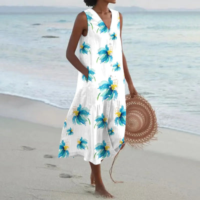 Giulia | Long Summer Dress with Floral Print and Flared Cut