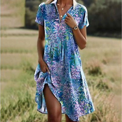 Leviana™ | Floral V-Neck Dress with Elegant Buttoning