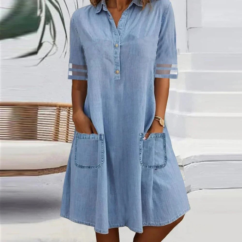 Leviana™ | Mini Denim Dress with Side Pockets
