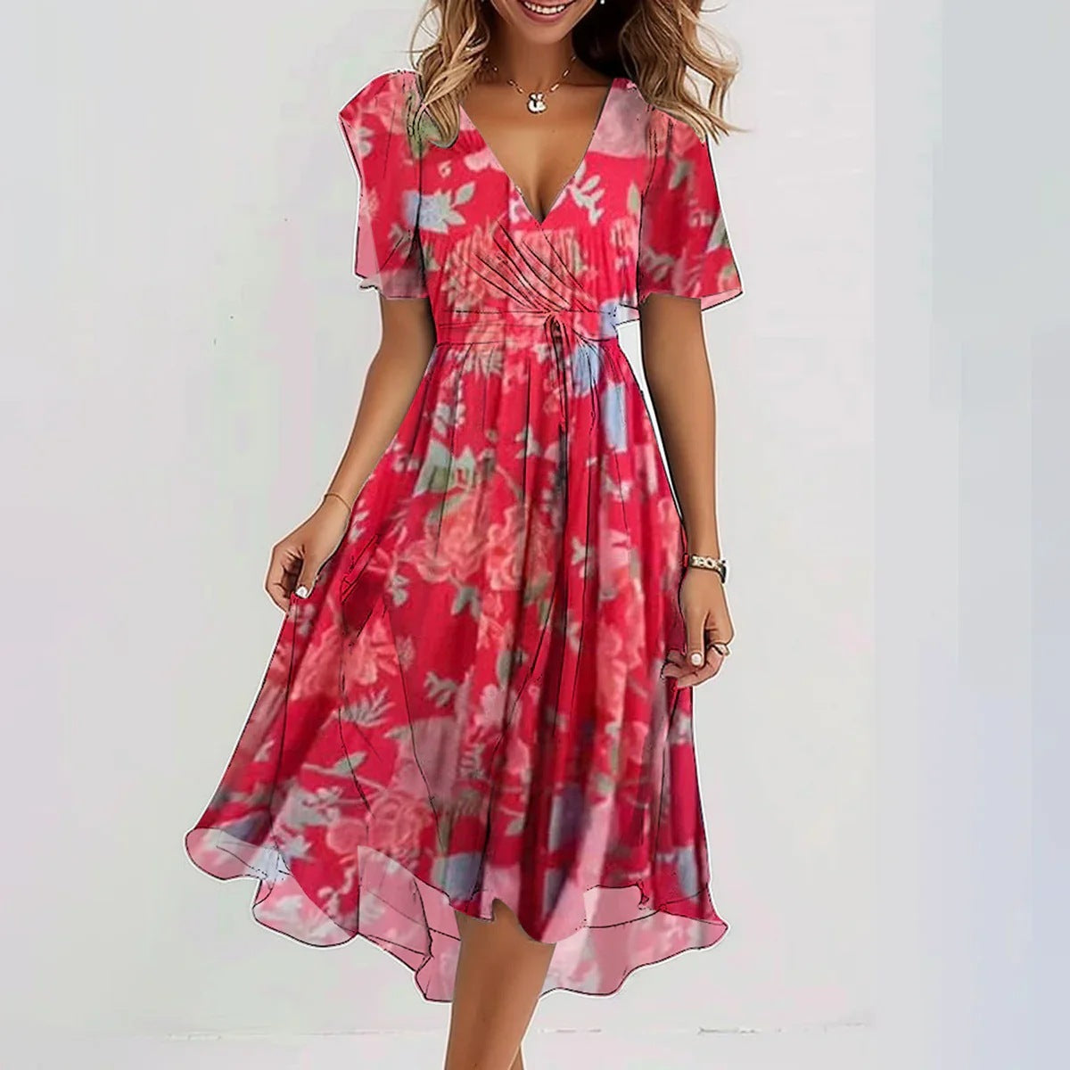 Leviana™ | Elegant Floral Midi Dress