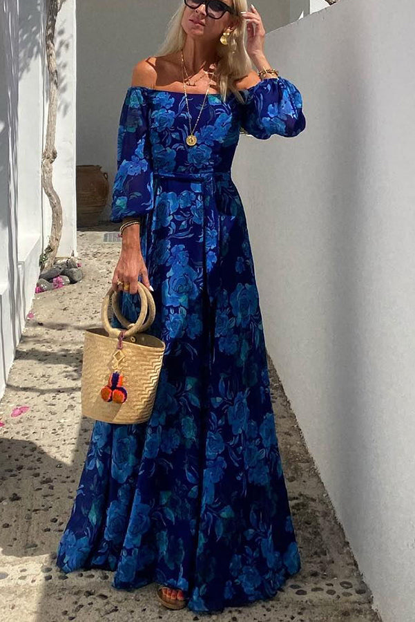 Francesca - Long Floral Dress with Bare Shoulders