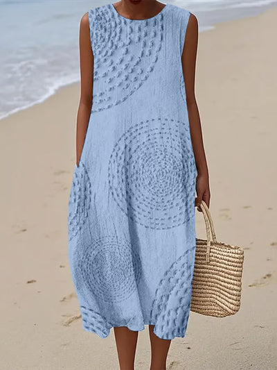 MAELLE | LONG SLEEVELESS DRESS WITH TEXTURED PATTERN