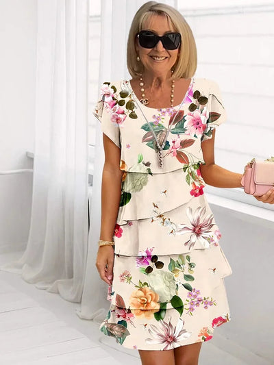 Celina Pleated Floral Dress with Ruffles