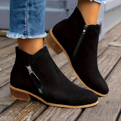 Lucille Side-Zipper Suede Boots