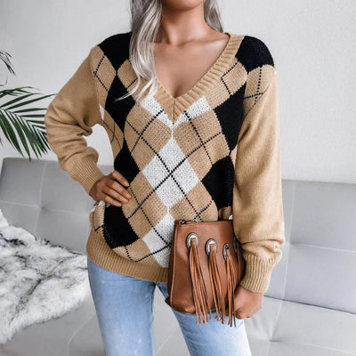 Brielle | Cozy Argyle Knit Sweater